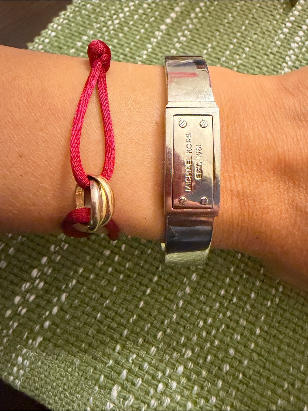 Michael Kors Polished Silver Logo Plate Cuff Bracelet